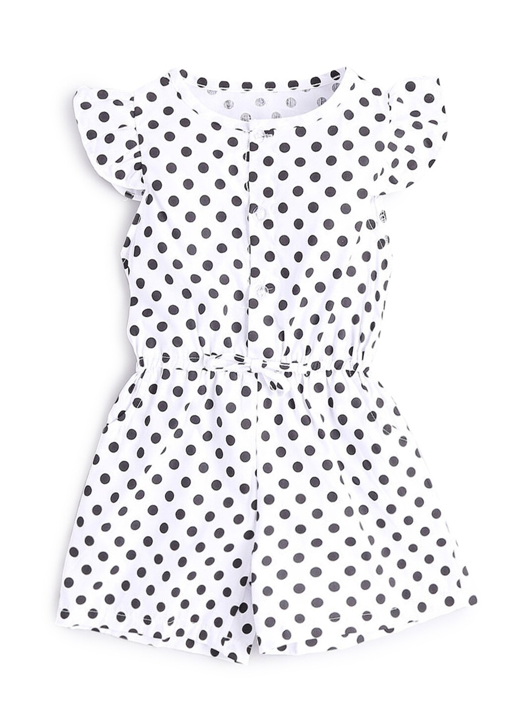 

Hopscotch Girls White & Black Polka Dot Printed Playsuit