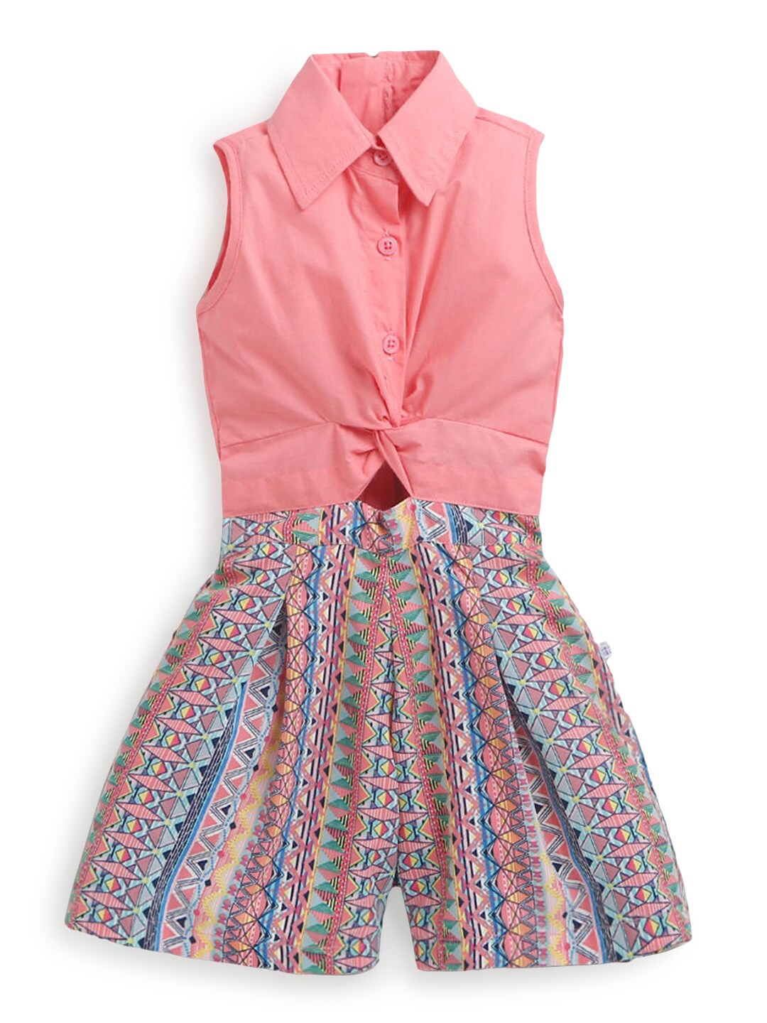 

Hopscotch Girls Pink & Blue Printed Playsuit