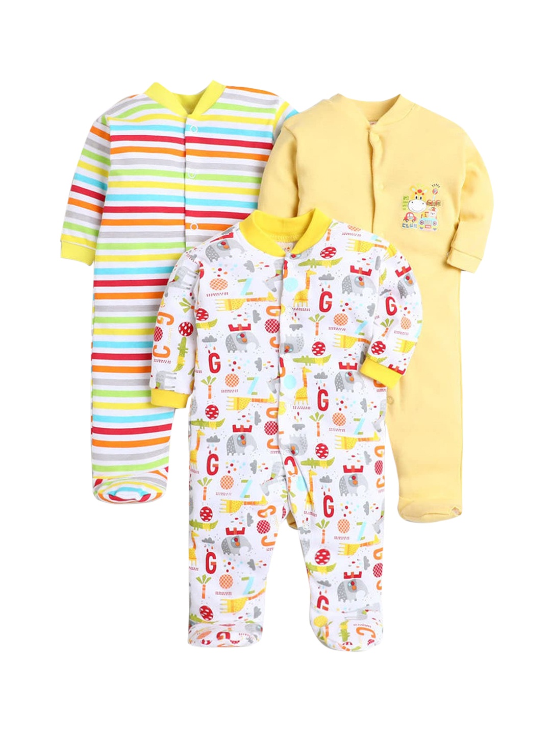 

Hopscotch Infant Boys Pack Of 3 Yellow & White Printed Cotton Sleepsuit