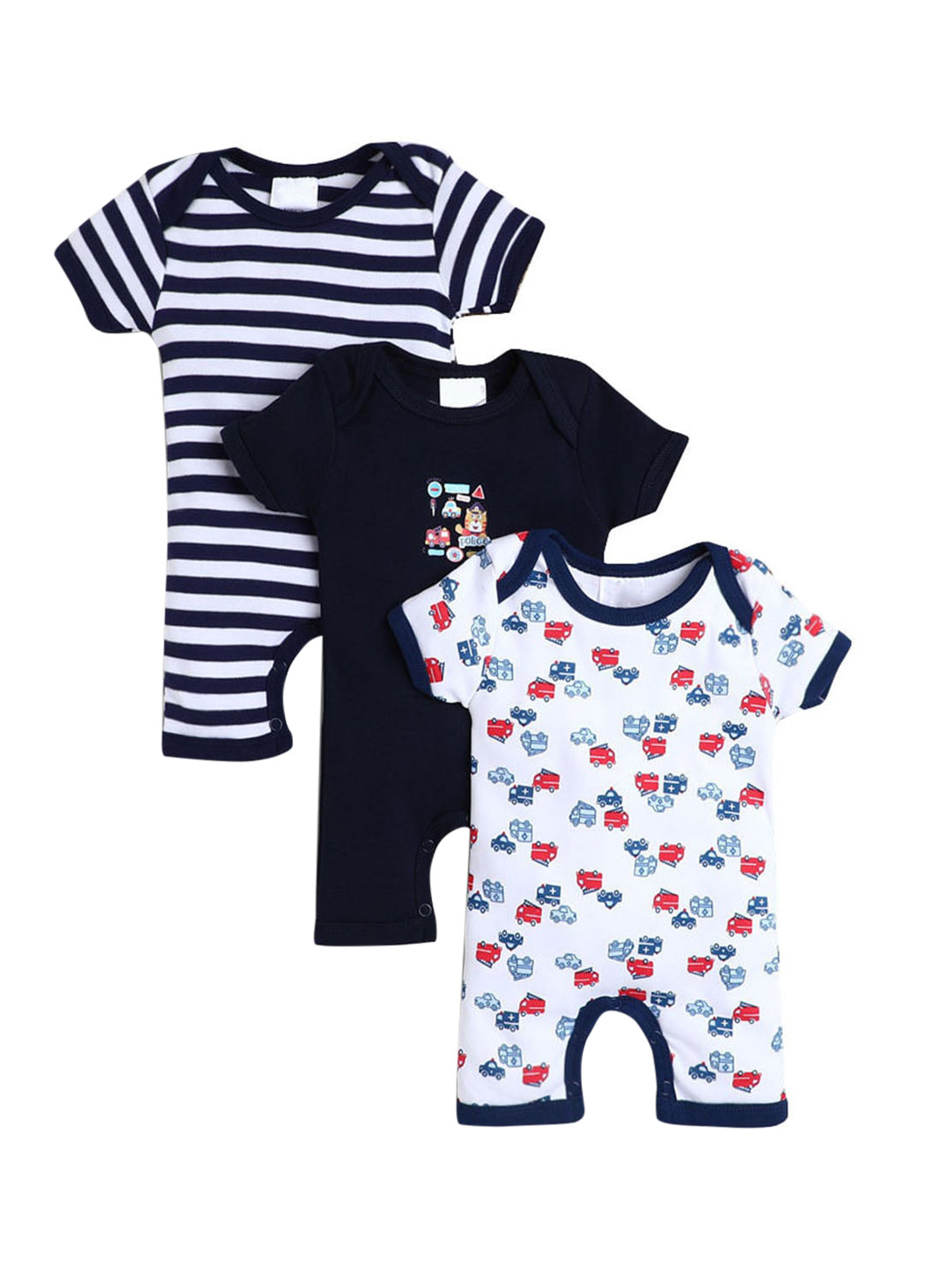 

Hopscotch Infant Boys Pack Of 3 Pure Cotton Rompers, Navy blue