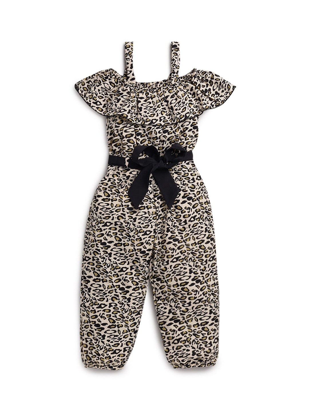 

Hopscotch Girls White & Black Animal Printed Jumpsuit
