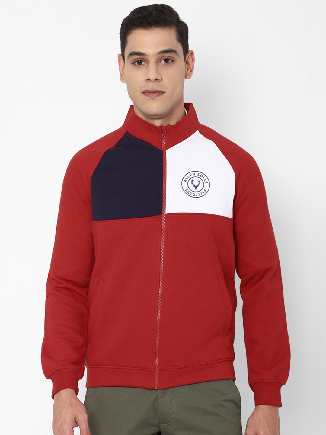 

Allen Solly Men Red Colourblocked Cotton Sweatshirt