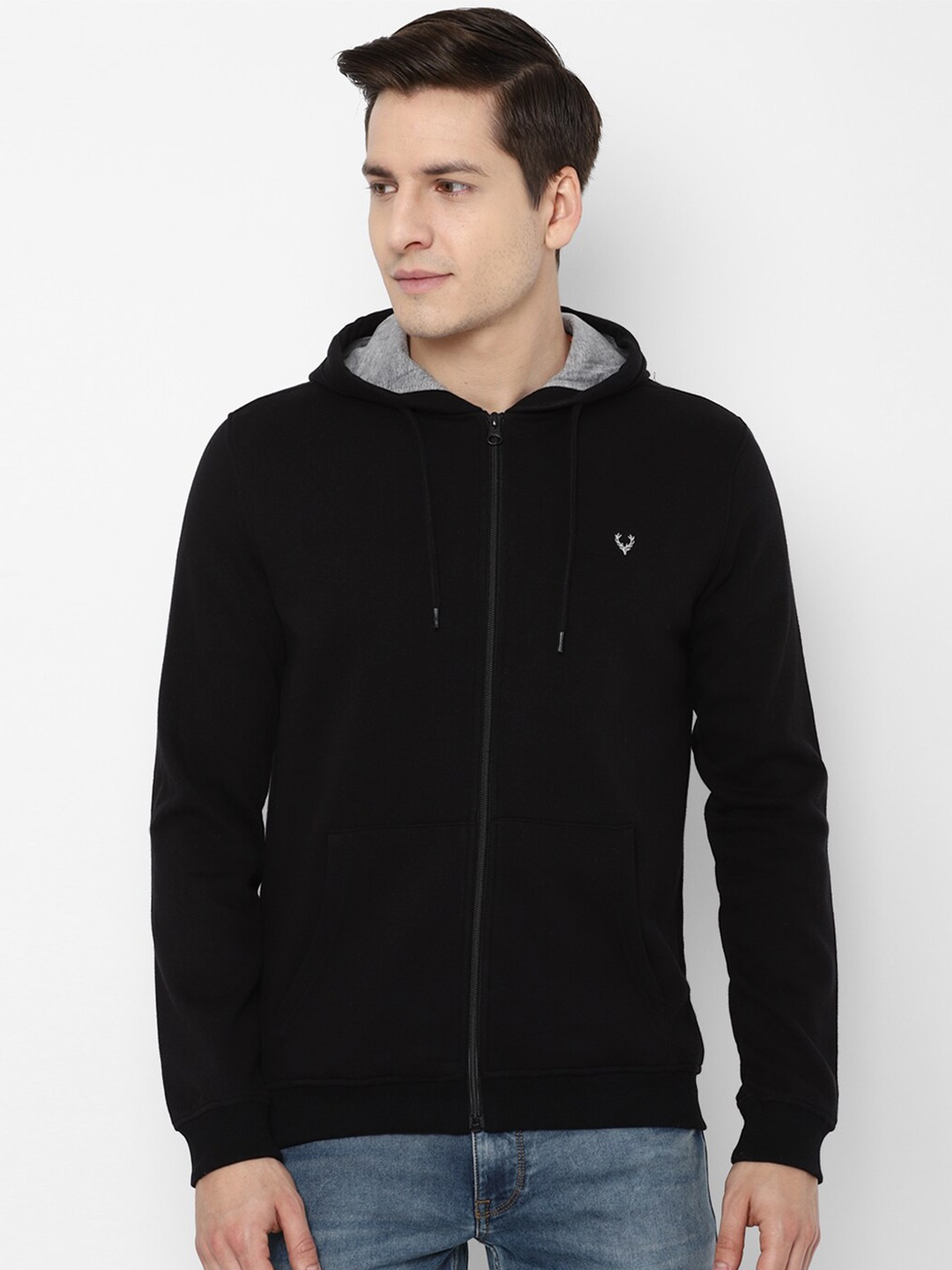 

Allen Solly Men Black Hooded Pure Cotton Sweatshirt