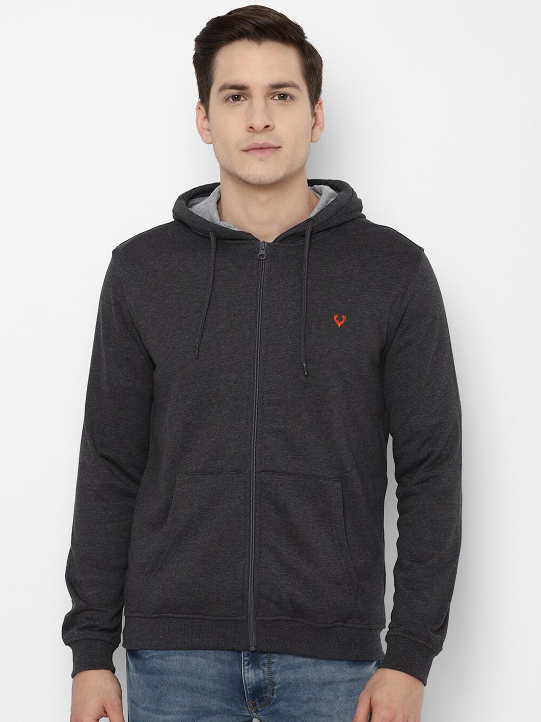 

Allen Solly Men Grey Hooded Cotton Sweatshirt