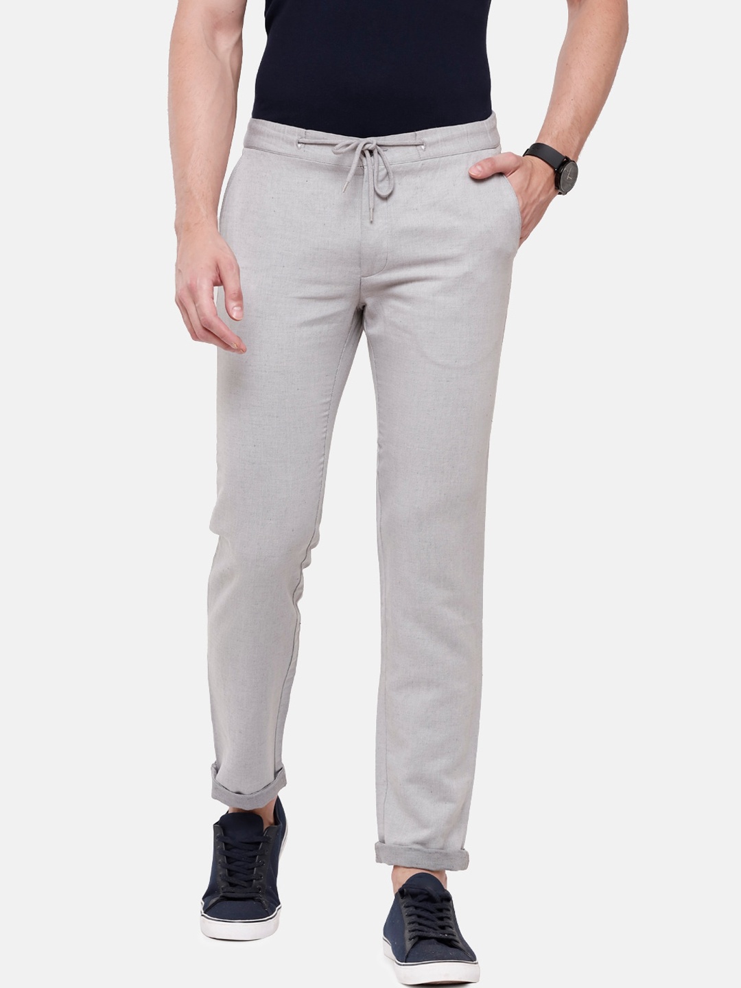 

Linen Club Men Off White Slim Fit Pure Linen Trousers