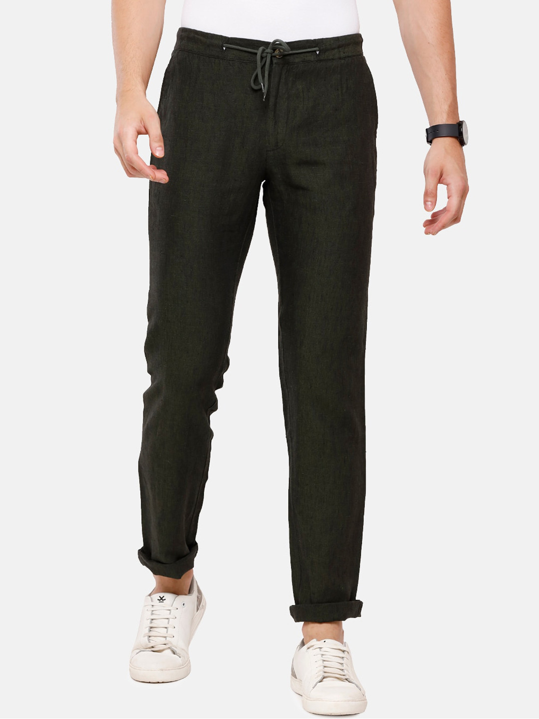 

Linen Club Men Green Linen Slim Fit Sustainable Trouserss