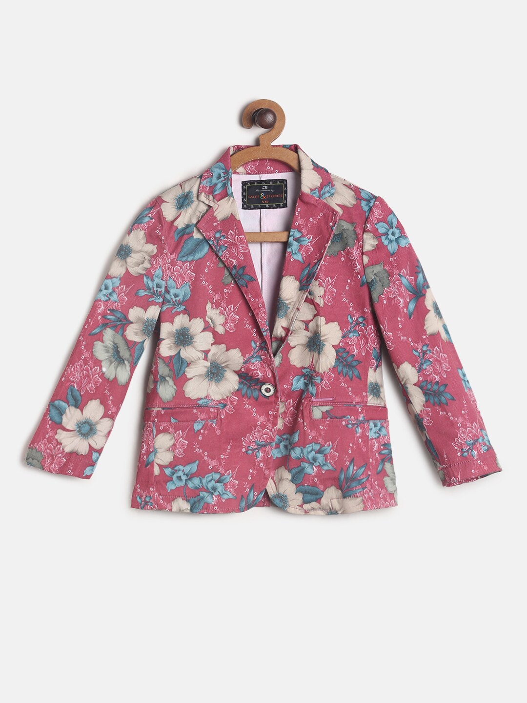 

TALES & STORIES Girls Pink & Off White Floral Printed Blazer