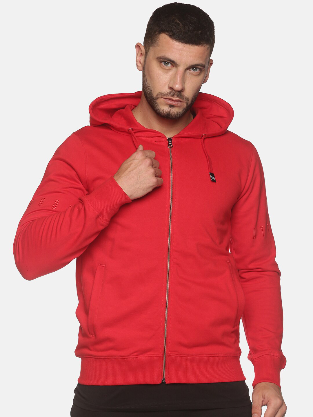 

ATTIITUDE Men Red Hooded Cotton Sweatshirt