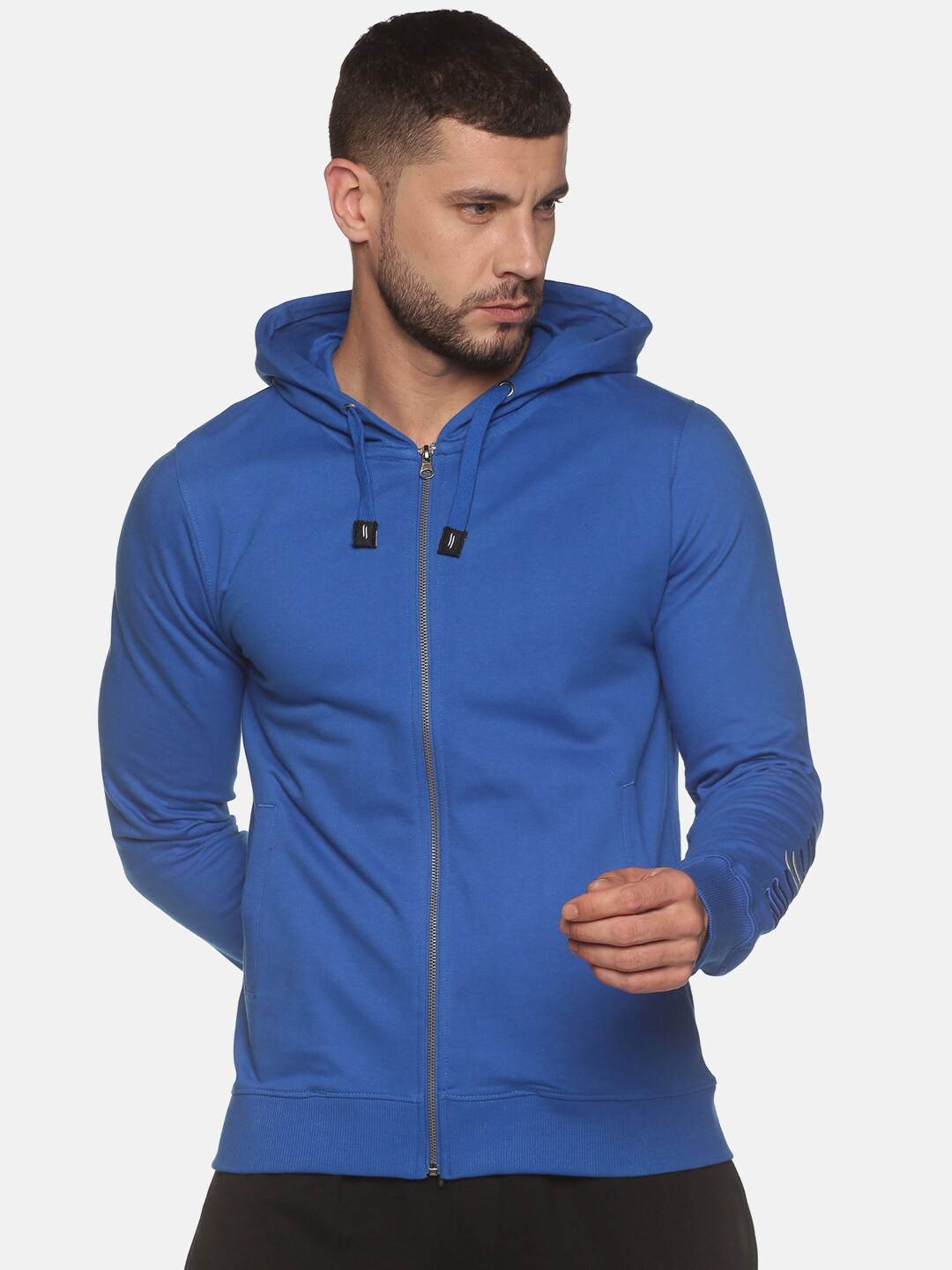 

ATTIITUDE Men Blue Hooded Pure Cotton Sweatshirt