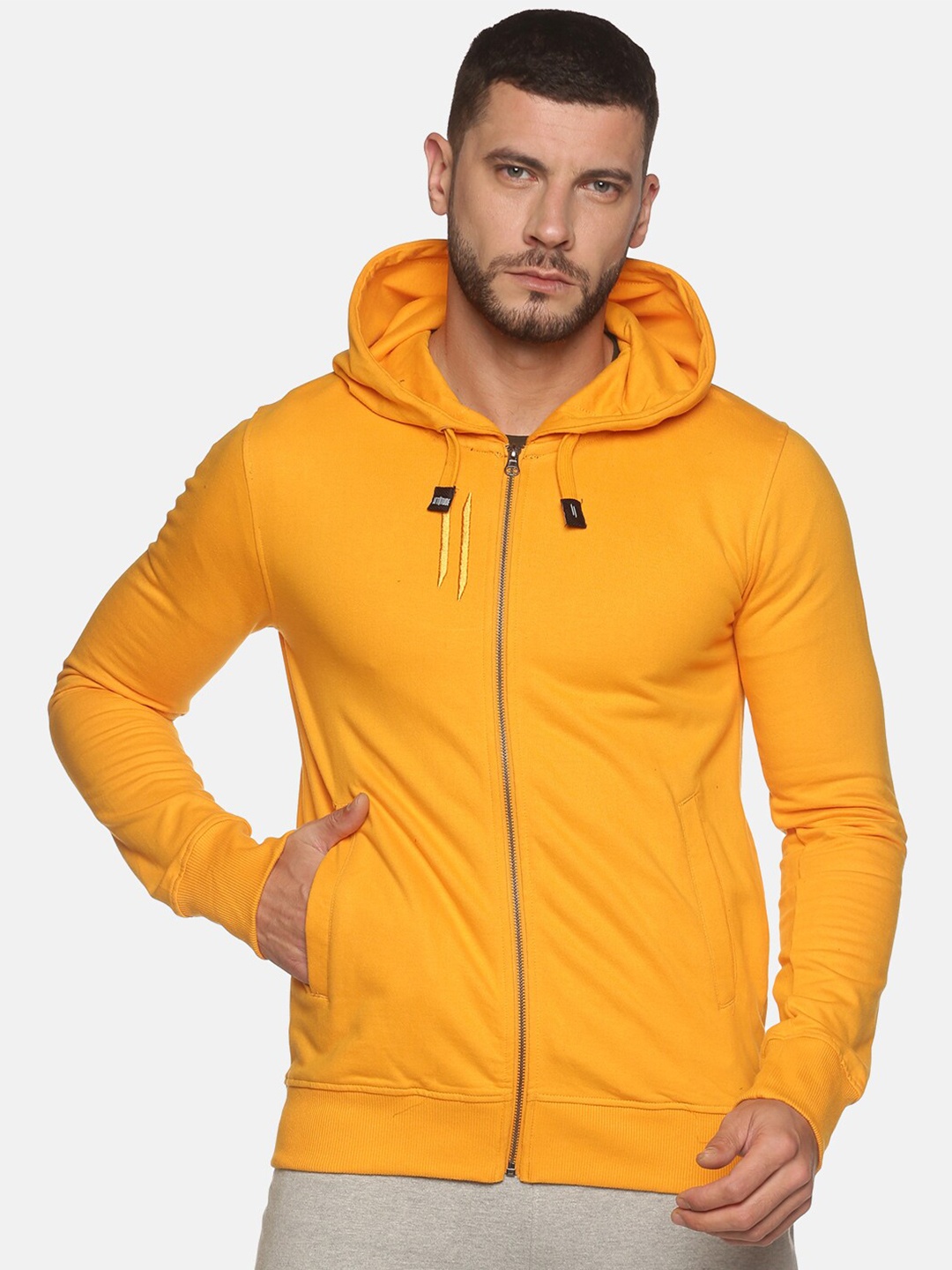 

ATTIITUDE Men Yellow Hooded Cotton Sweatshirt