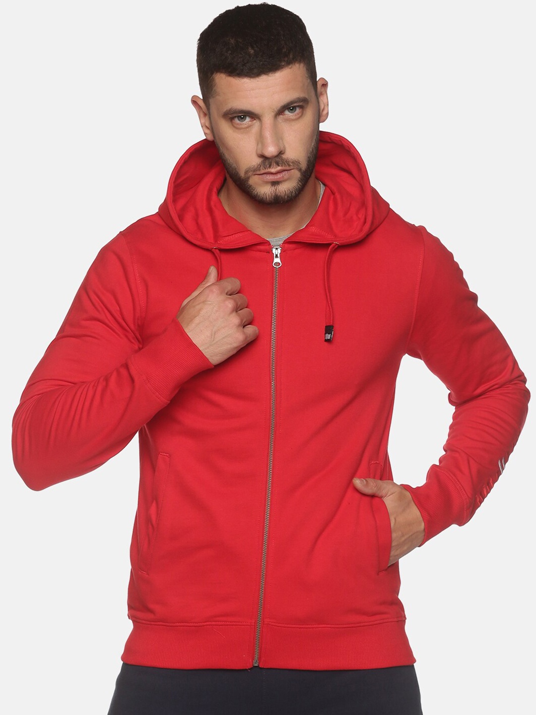 

ATTIITUDE Men Red Hooded Pure Cotton Sweatshirt