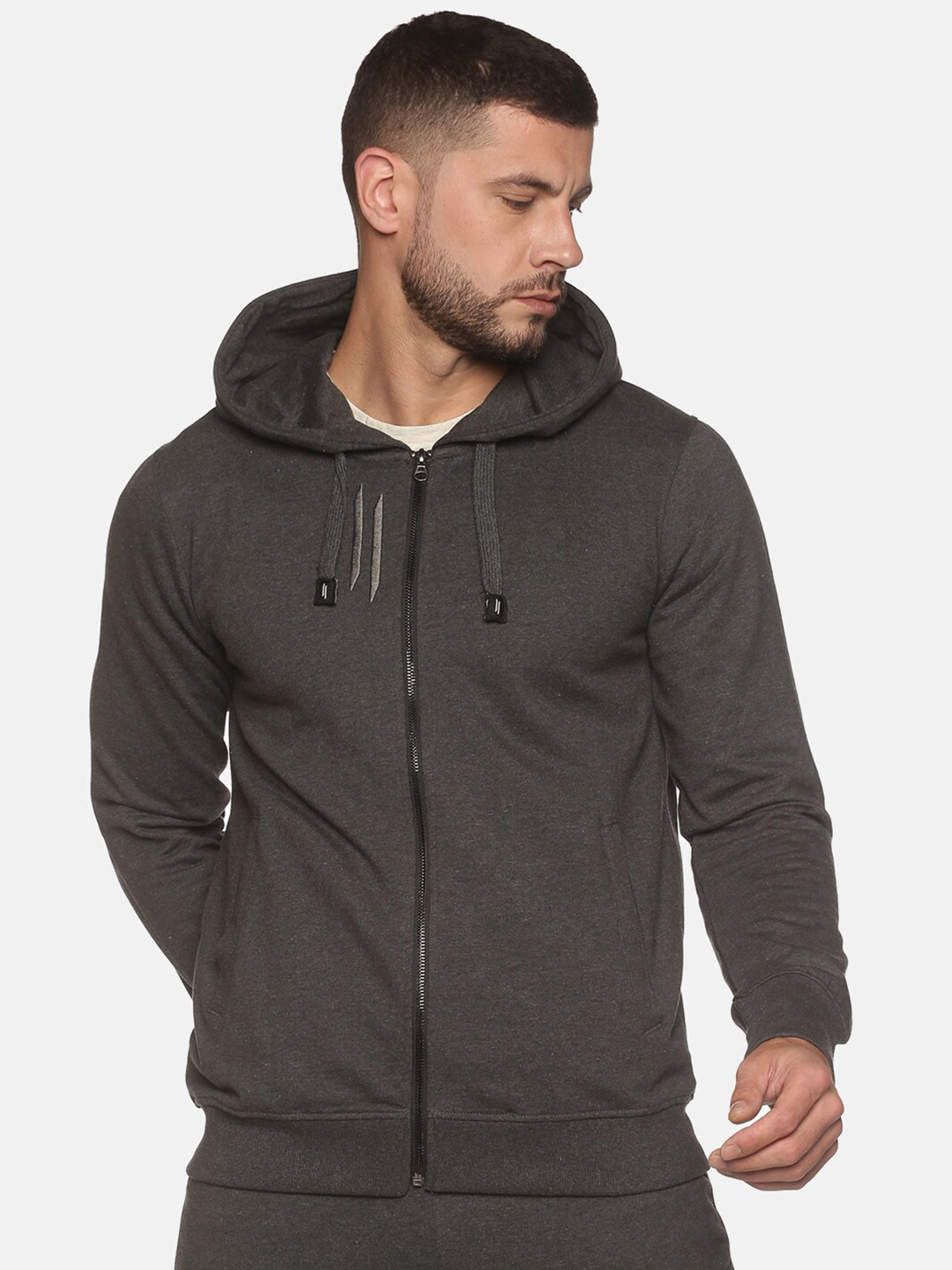 

ATTIITUDE Men Charcoal Grey Hooded Cotton Sweatshirt