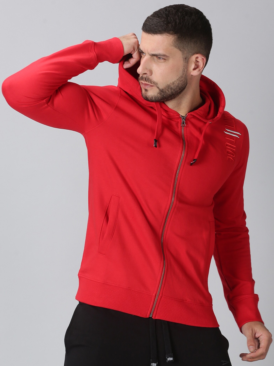 

ATTIITUDE Men Red Hooded Cotton Sweatshirt