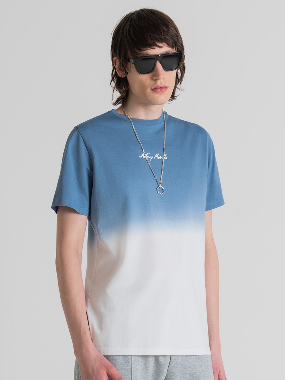 

Antony Morato Men Blue & White Tie and Dye Pure Cotton T-shirt