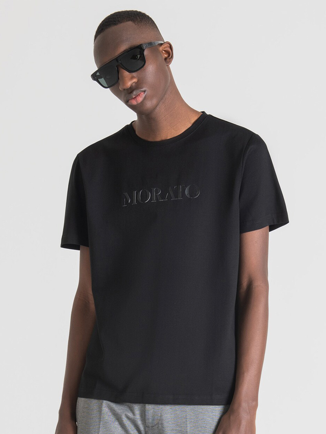 

Antony Morato Men Black Typography Printed Pure Cotton T-shirt