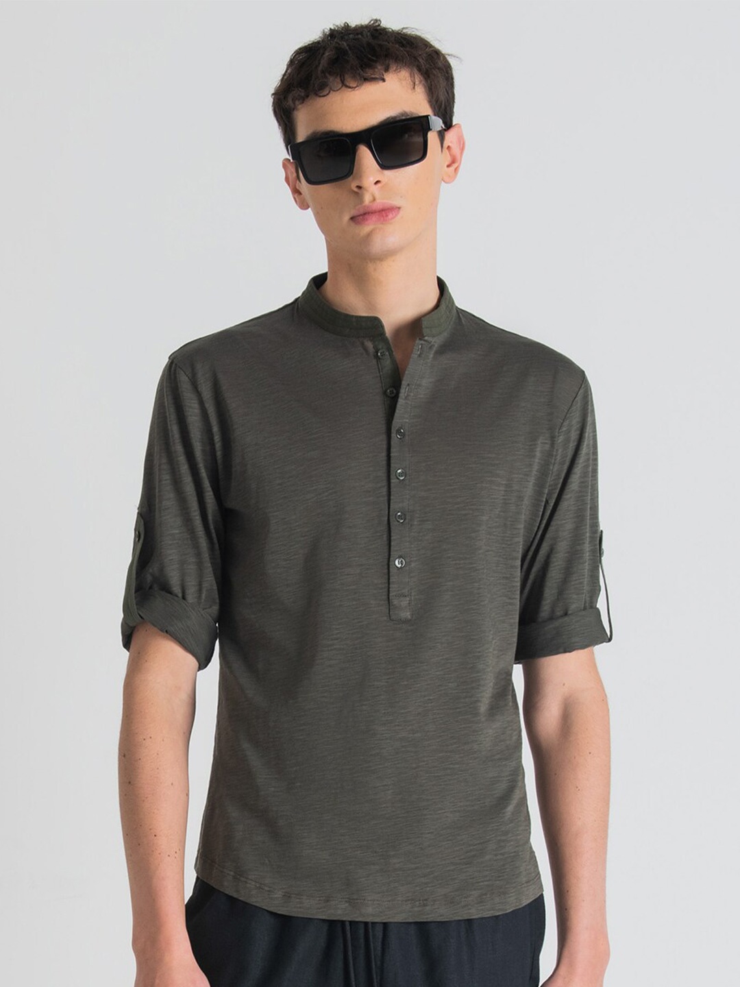 Antony Morato Men Olive Green High Neck T-shirt