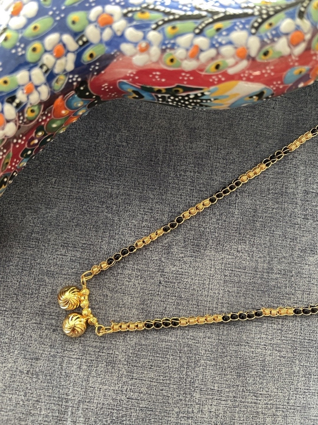 

Digital Dress Room Gold-Plated & Black Beaded Mangalsutra