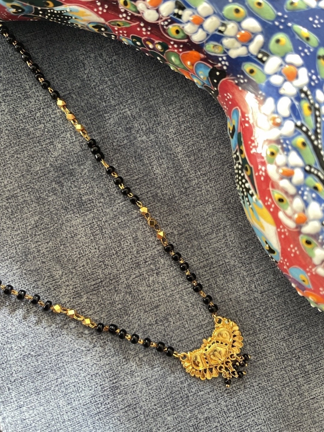 

Digital Dress Room Gold-Plated & Black Beaded Mangalsutra