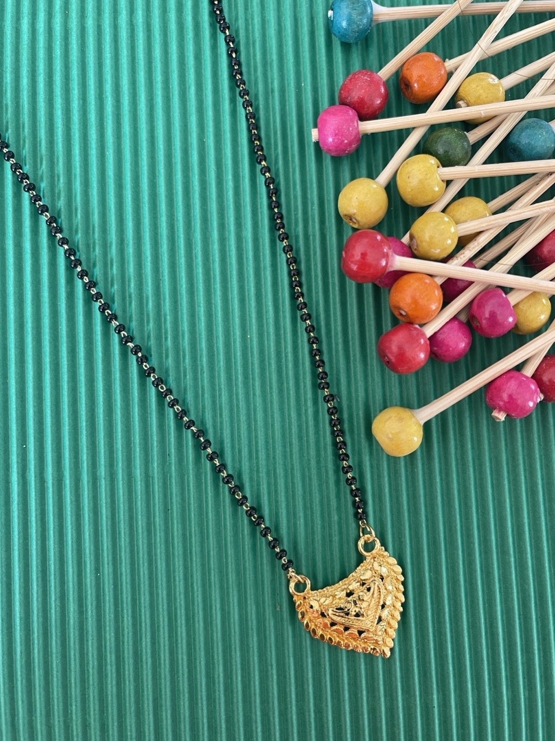 

Digital Dress Room Gold-Plated Black Beaded Mangalsutra