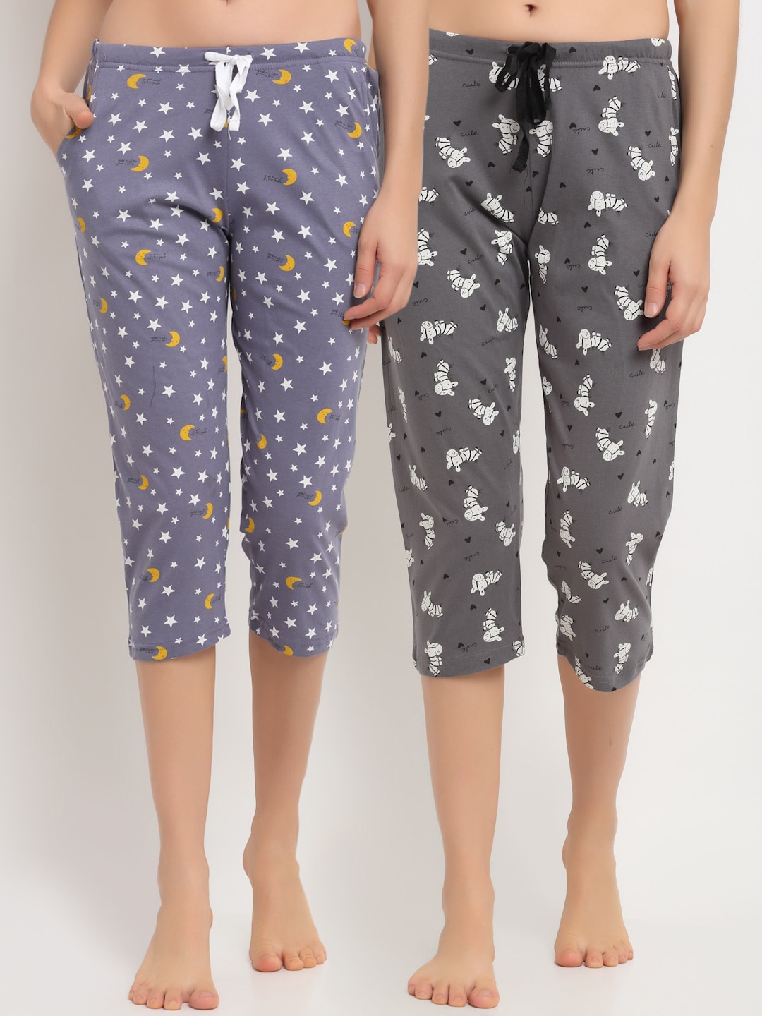 

Kanvin Women Pack Of 2 Pure Cotton Lounge Capris, Purple
