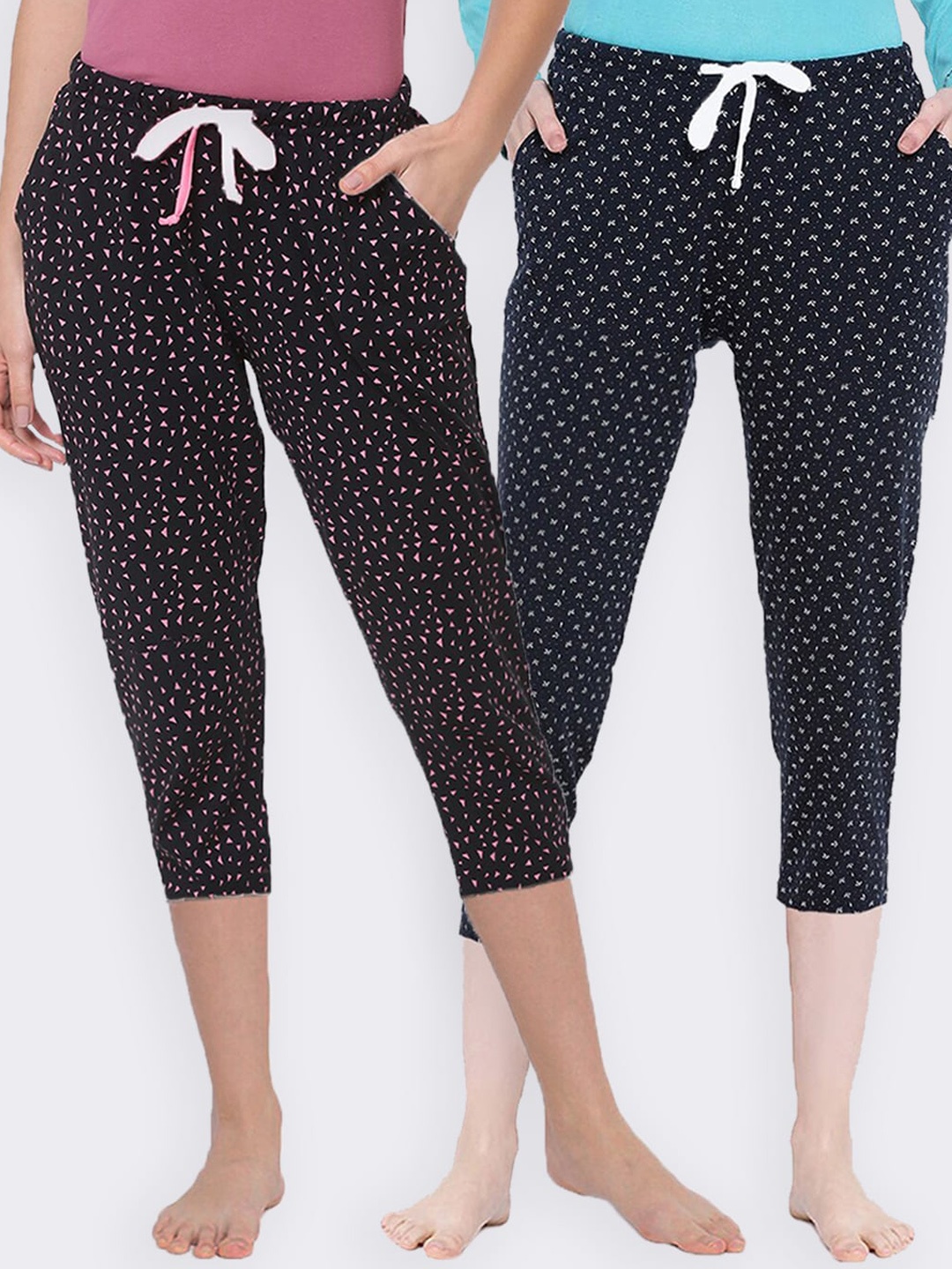 

Kanvin Women Pack Of 2 Pure Cotton Lounge Capris, Navy blue