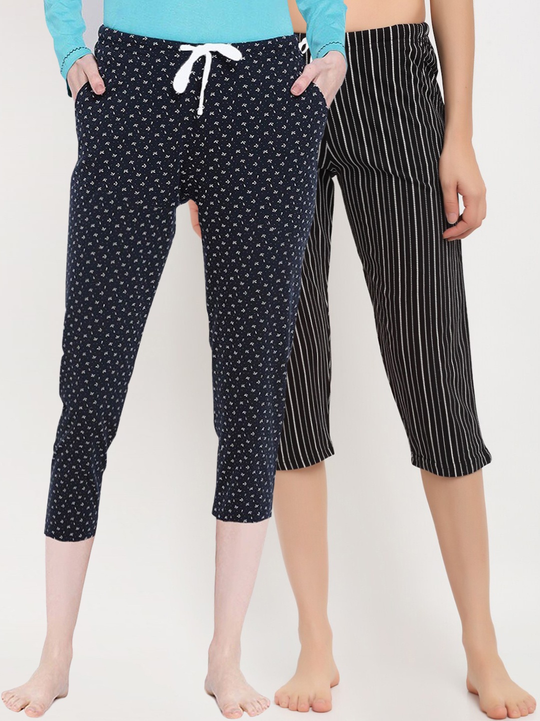 

Kanvin Women Pack Of 2 Pure Cotton Lounge Capris, Black