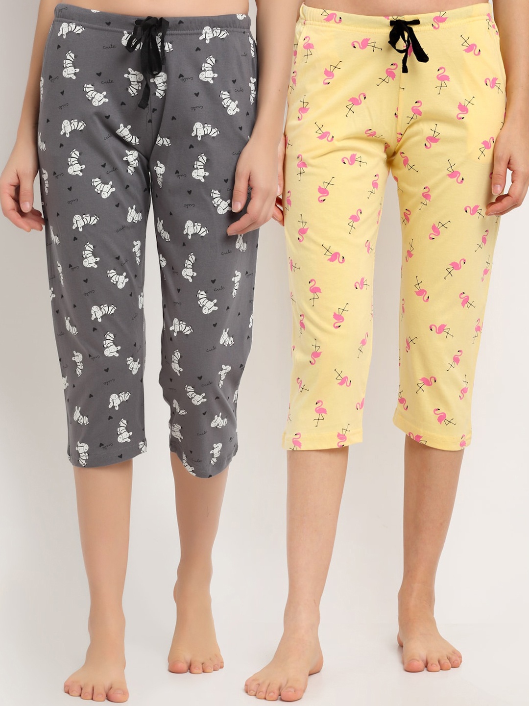 

Kanvin Women Pack Of 2 Pure Cotton Lounge Capris, Yellow
