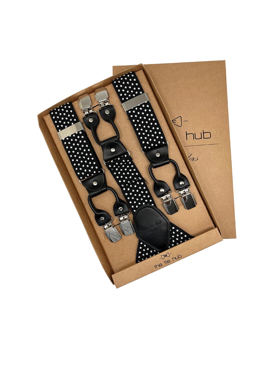 

The Tie Hub Men Black Printed Adjustable Y-Back Elastic Suspender