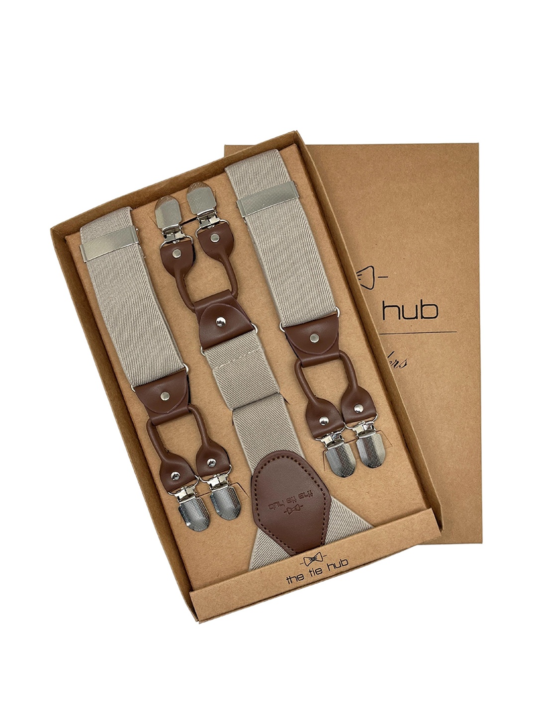 

The Tie Hub Men Cream-Coloured Patterned Suspenders