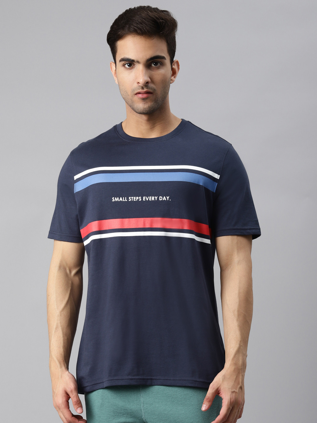 

Marks & Spencer Men Navy Blue & White Typography Print Pure Cotton T-shirt