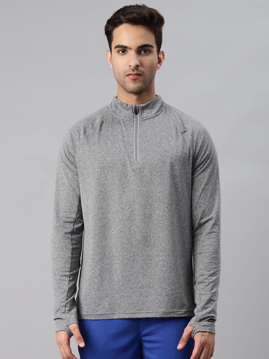 

Marks & Spencer Men Grey Melange Solid High Neck Thumbhole T-shirt