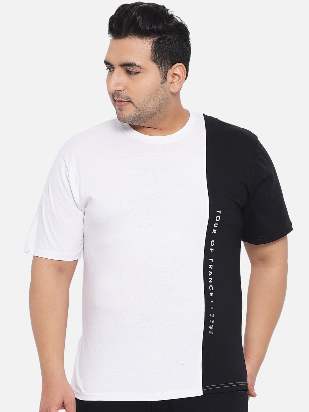 

KAY DEE Men Plus Size White & Black Colourblocked T-shirt