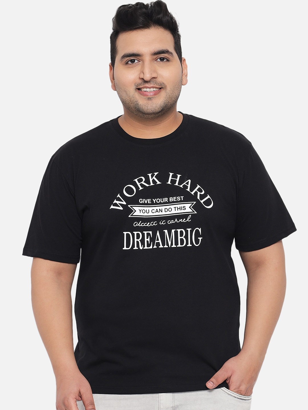 

KAY DEE Plus Size Men Black Typography Printed Cotton T-shirt