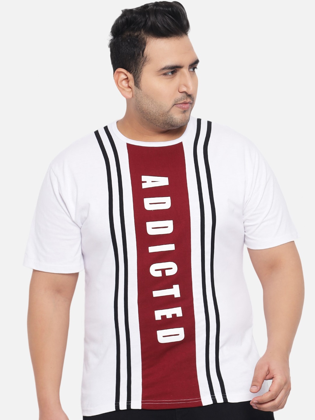 

KAY DEE Men Plus Size White & Maroon Typography Printed Pure Cotton T-shirt