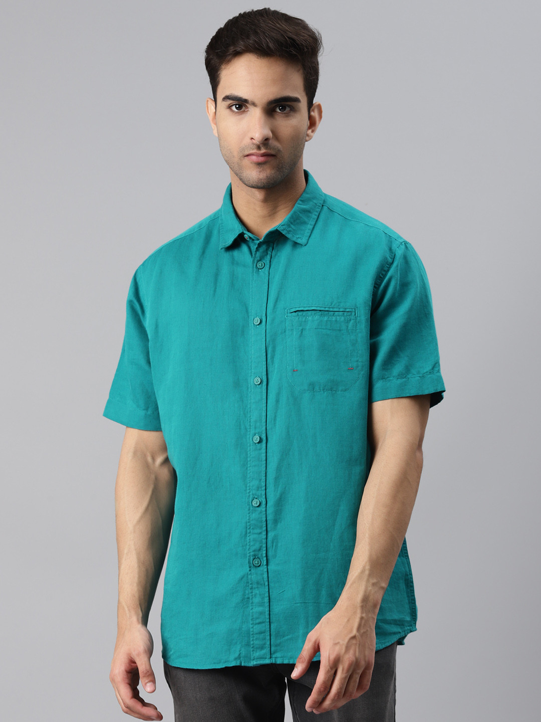 

Marks & Spencer Men Teal Green Solid Pure Cotton Casual Shirt