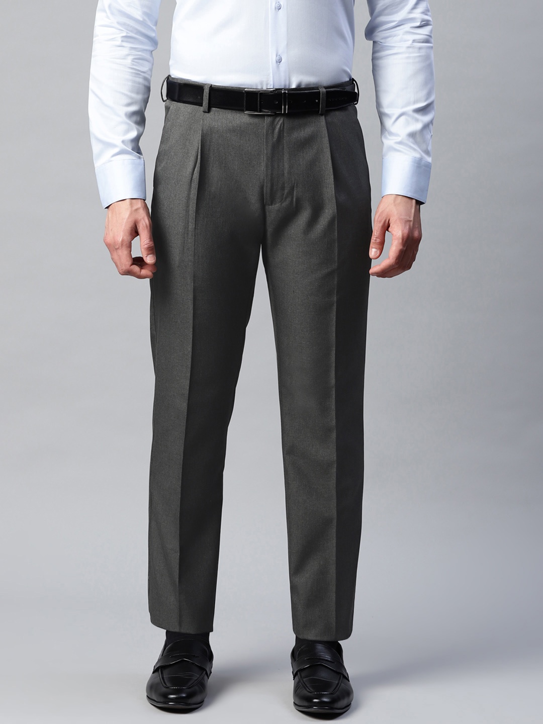 

Marks & Spencer Men Grey Solid Formal Pleated Trousers