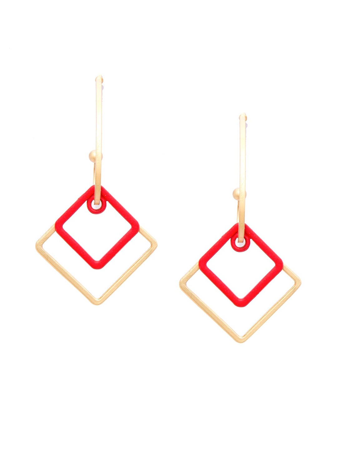 

Mali Fionna Gold-Toned & Red Geometric Drop Earrings