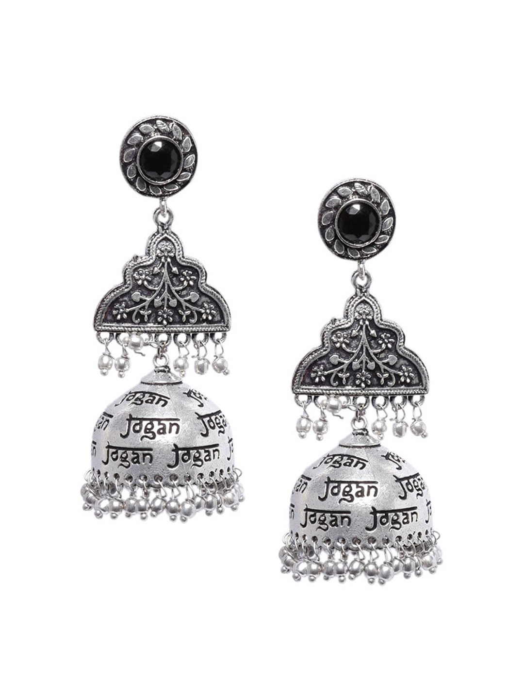 

Mali Fionna Silver-Toned Oxidized Contemporary Jhumkas Earrings