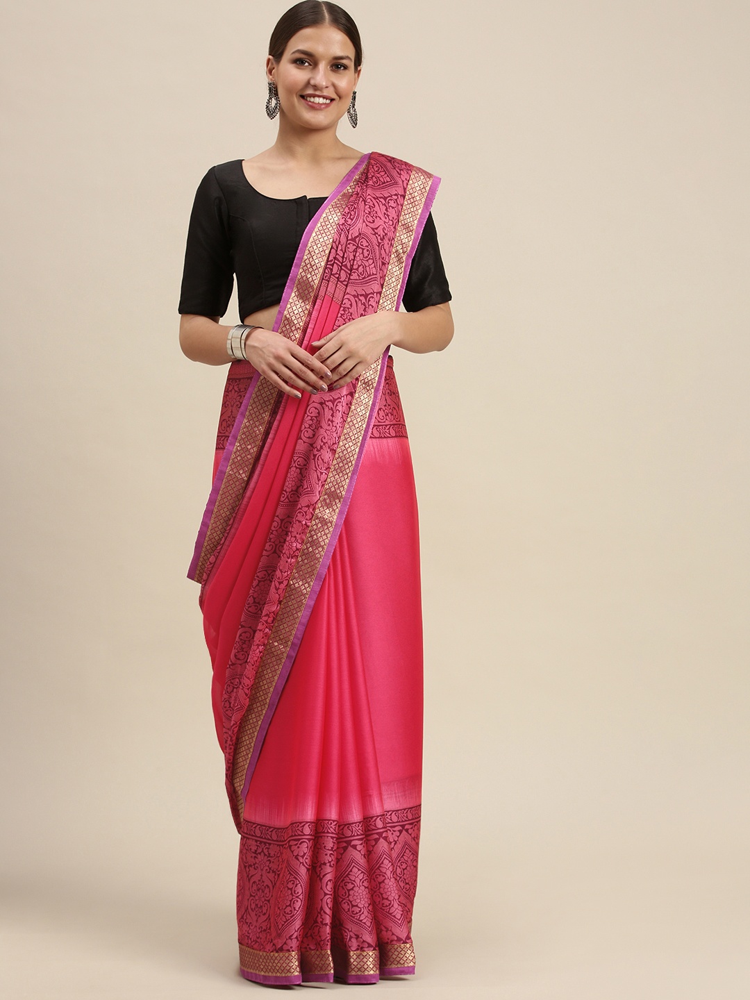 

SANGAM PRINTS Pink Ethnic Motifs Silk Blend Saree