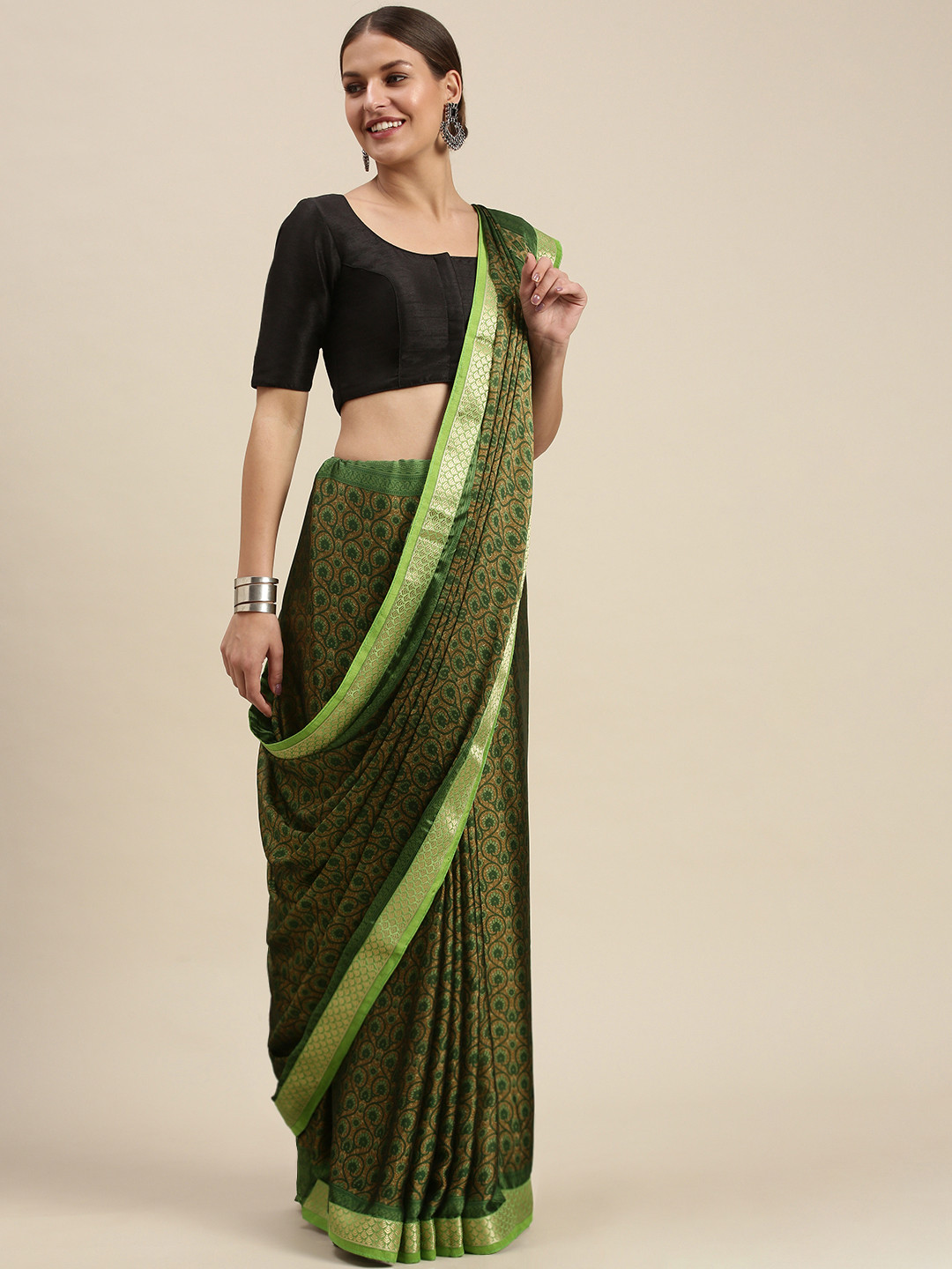 

SANGAM PRINTS Green Ethnic Motifs Crepe Saree