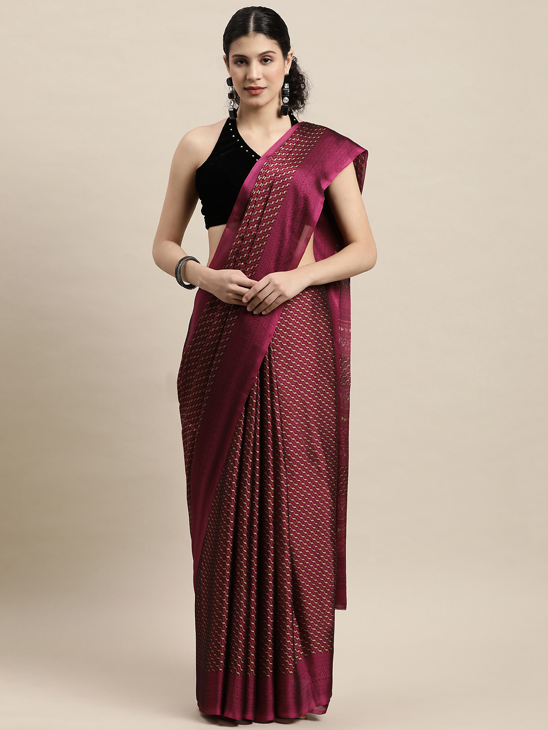 

SANGAM PRINTS Pink & Beige Pure Crepe Saree