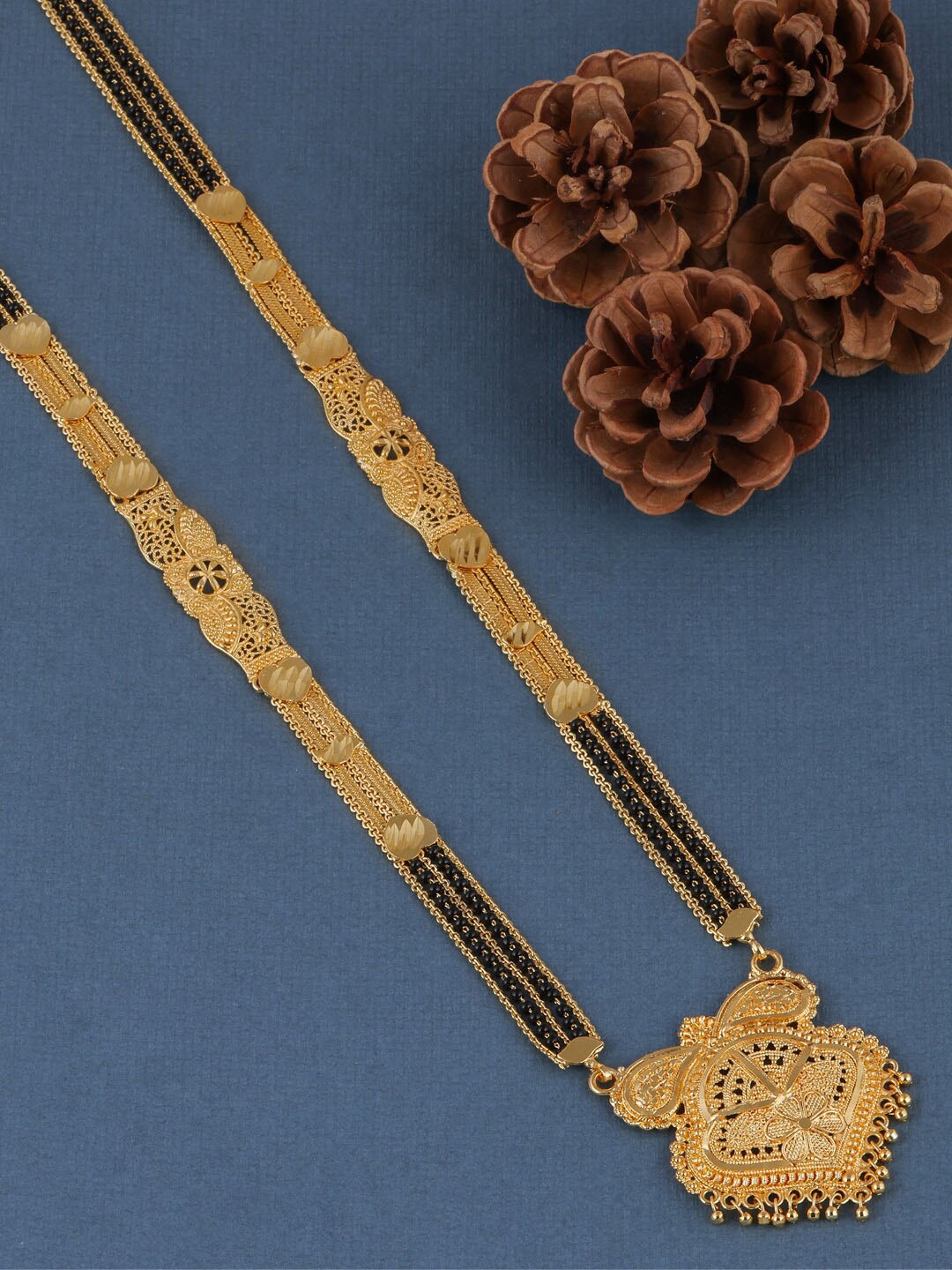 

Brandsoon Women Gold-Plated Black Beaded Mangalsutra, Multi