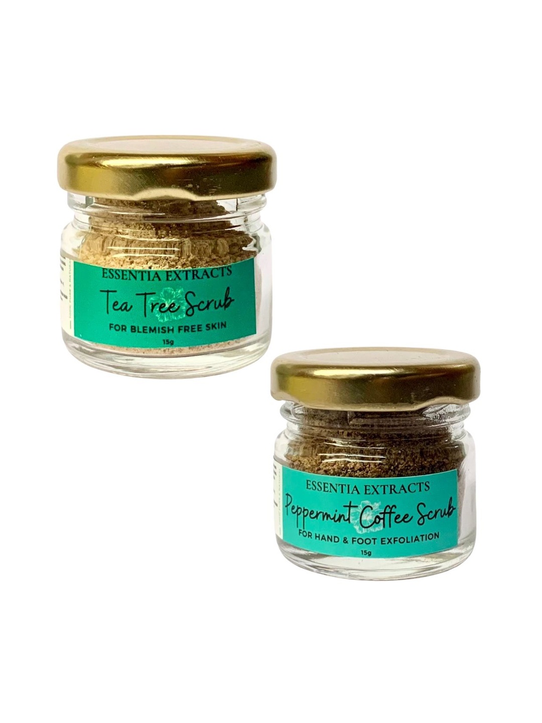 

ESSENTIA EXTRACTS Set of Peppermint Coffee Hand & Foot Scrub & Tea Tree Scrub - 15 g Each, Blue