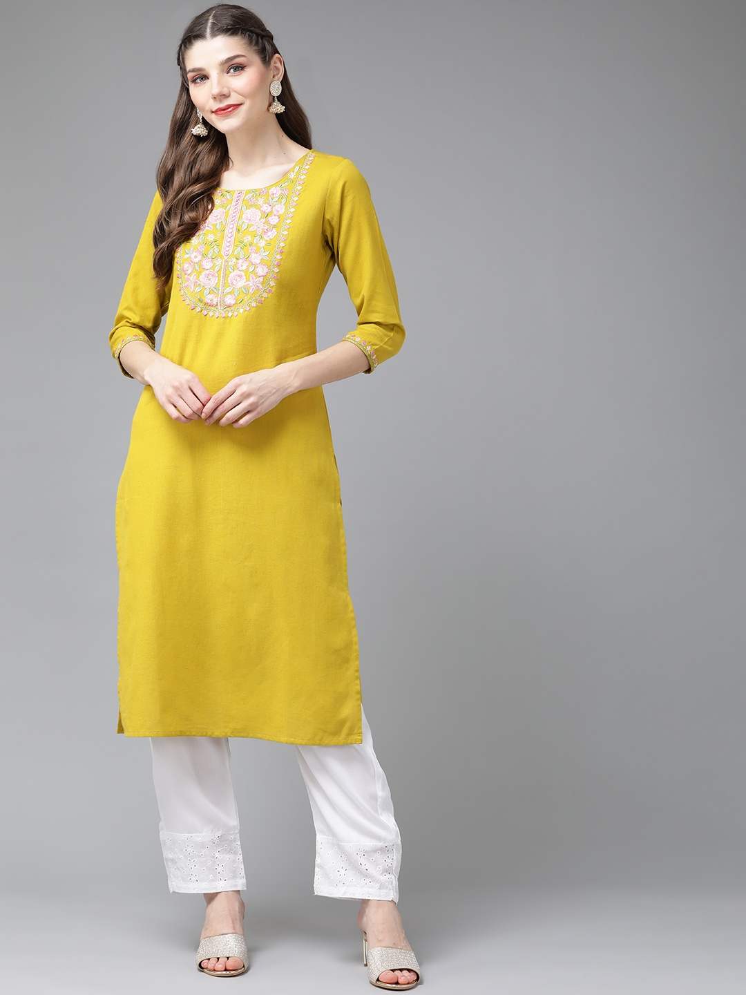 

Yufta Women Green Yoke Design Thread Work Kurta