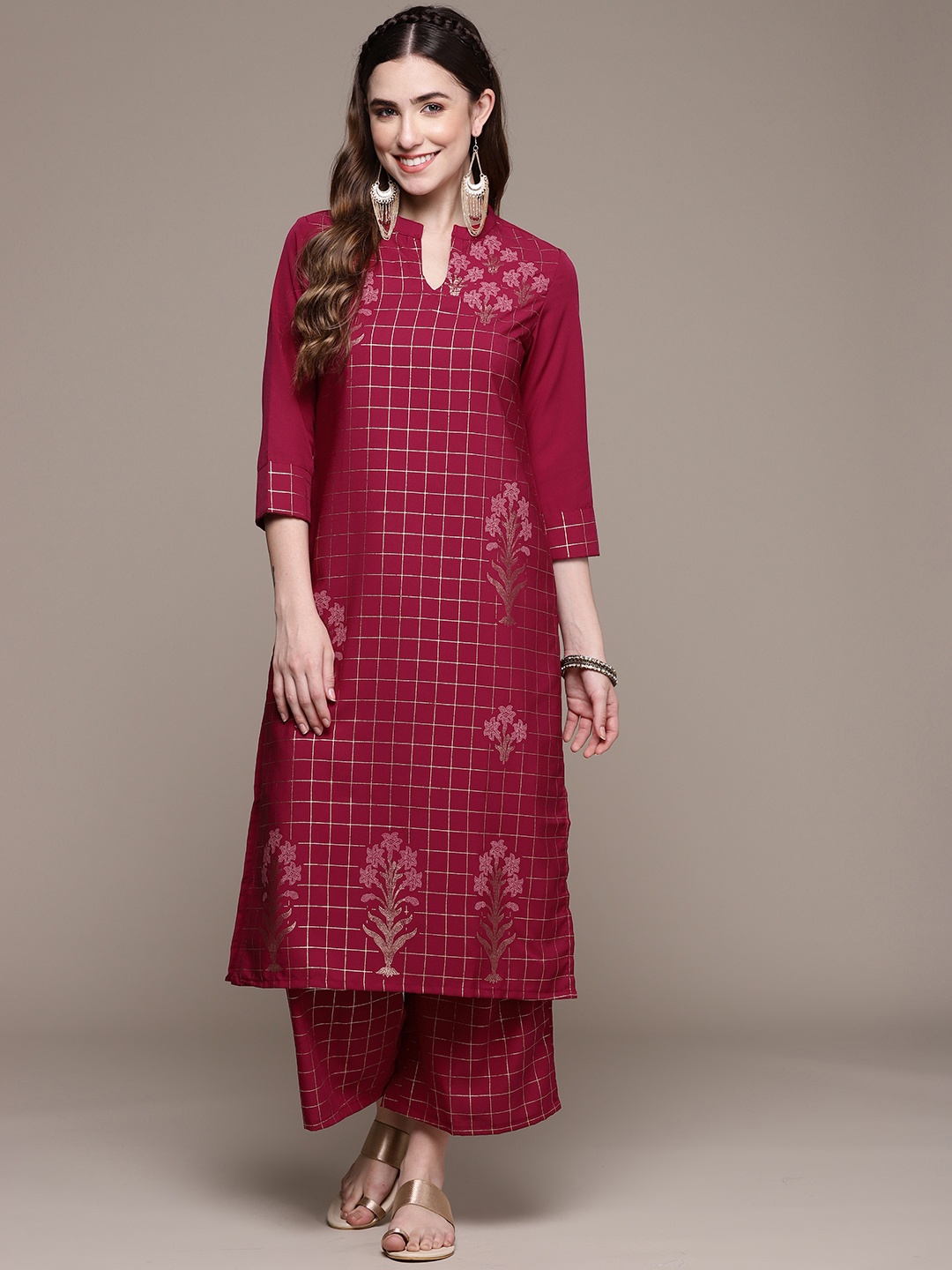 

ZIYAA Women Maroon Printed Kurta with Palazzos