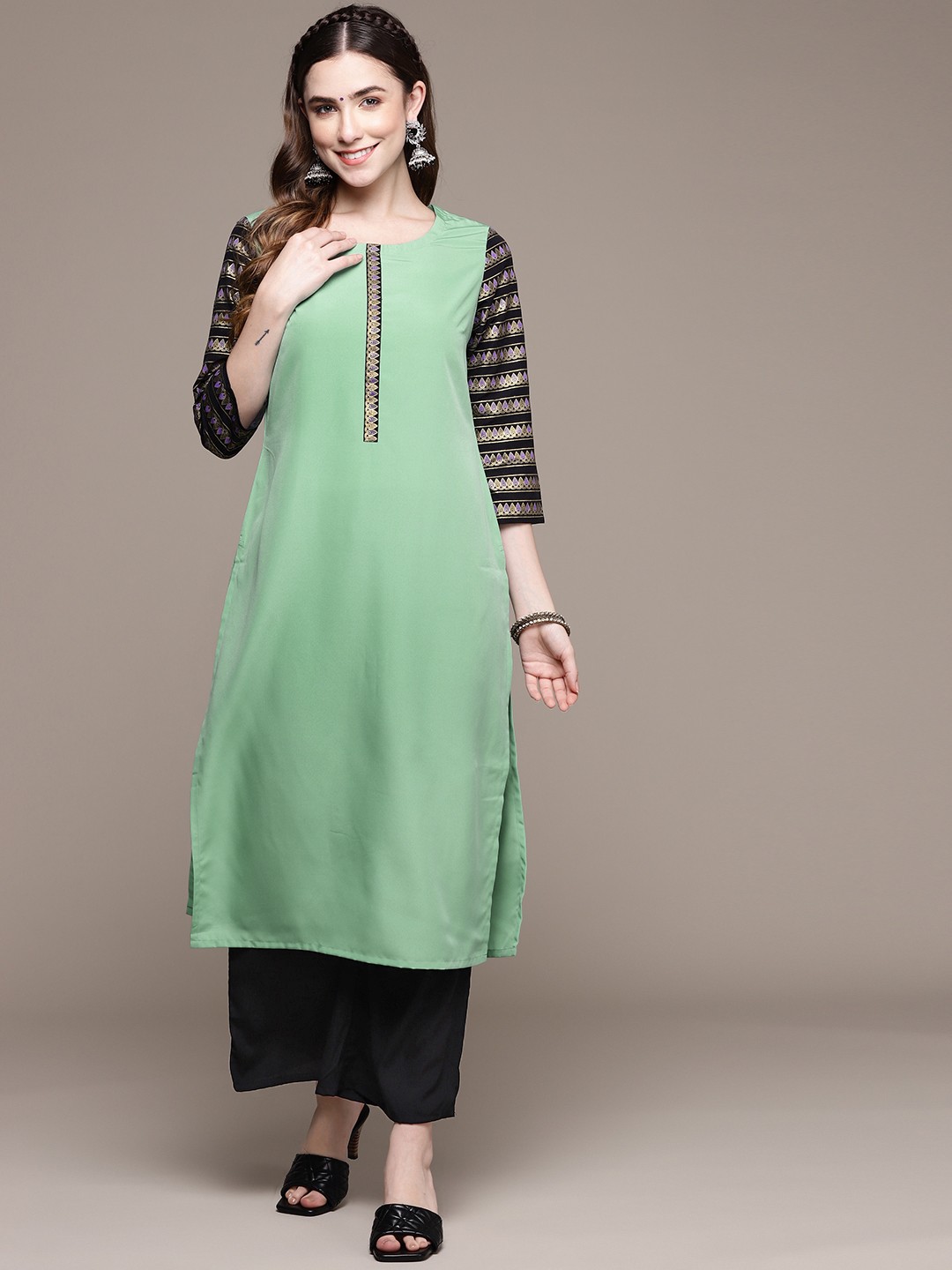 

ZIYAA Women Sea Green Solid Kurta with Palazzos