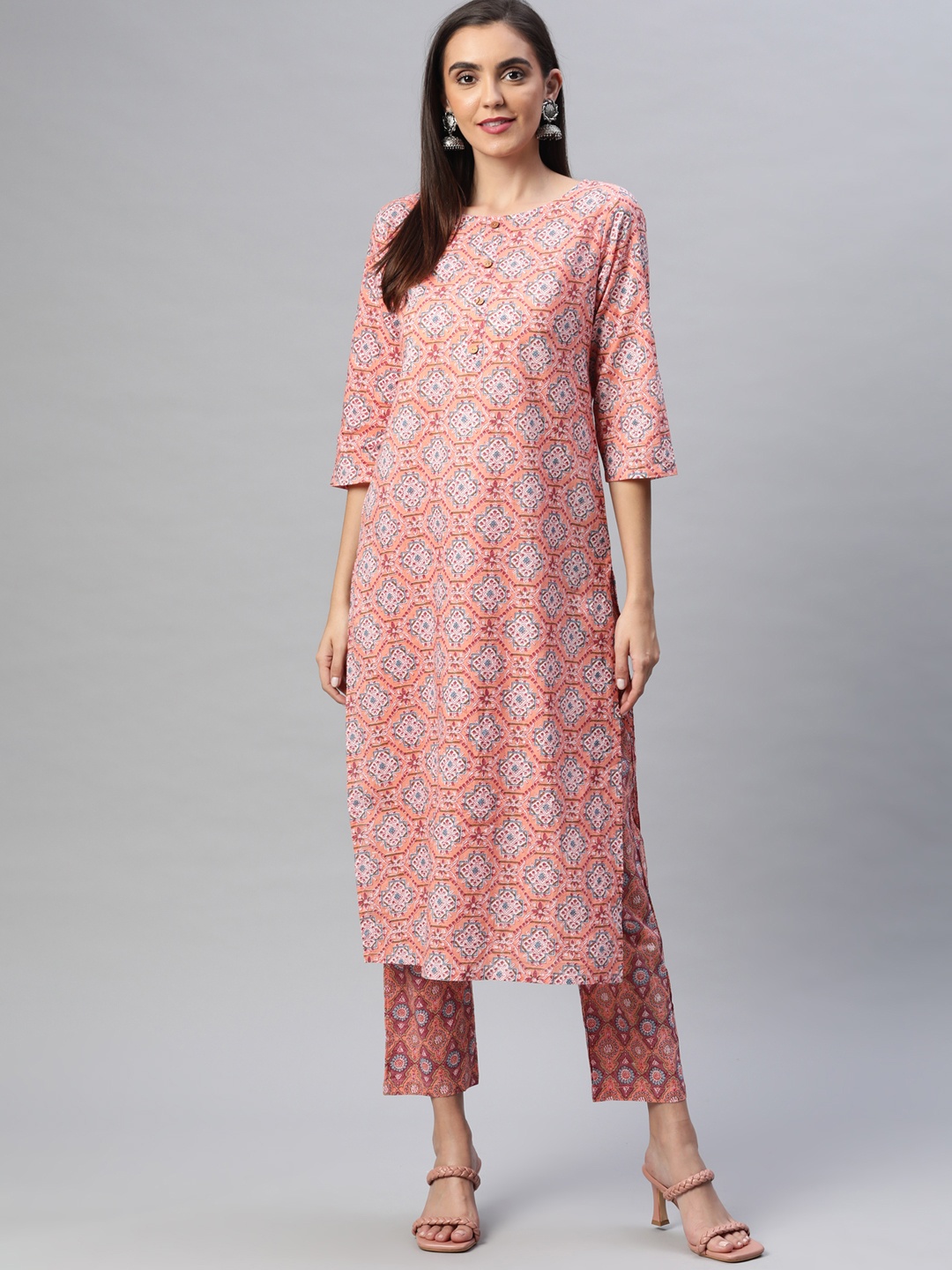 

Yuris Women Pink Printed Pure Cotton Kurta with Trousers