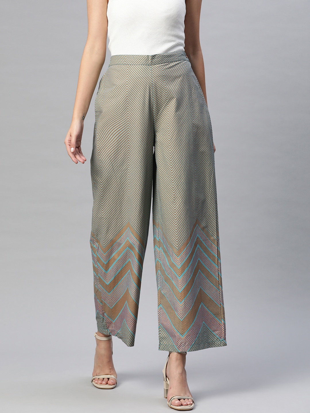 

Yuris Women Bronze-Toned & Gold-Toned Printed Palazzos