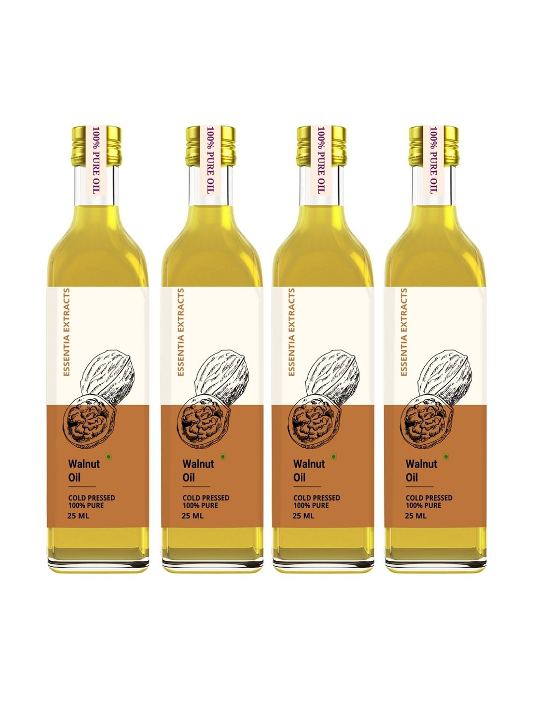 

ESSENTIA EXTRACTS Set of 4 Cold Pressed 100% Pure Walnut Oil - 25 ml each, Brown