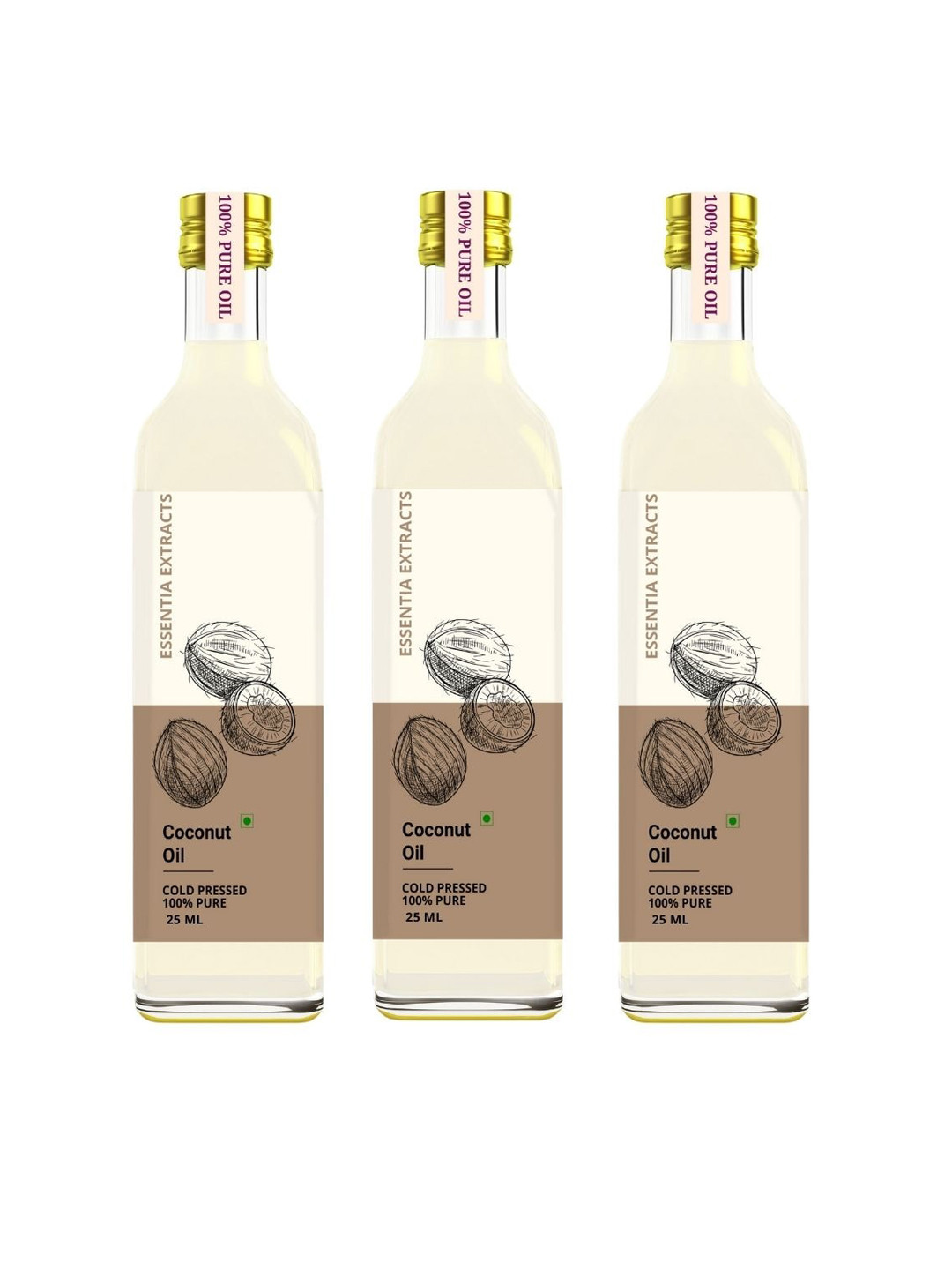 

ESSENTIA EXTRACTS Set of 3 Cold Pressed Coconut Oil 25 ml each, Brown